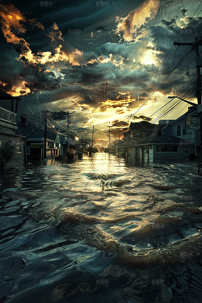洪涝灾害夏天暴雨摄影图