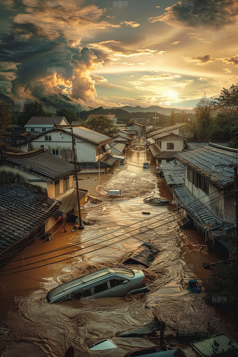 洪涝灾害城市被淹暴雨摄影图