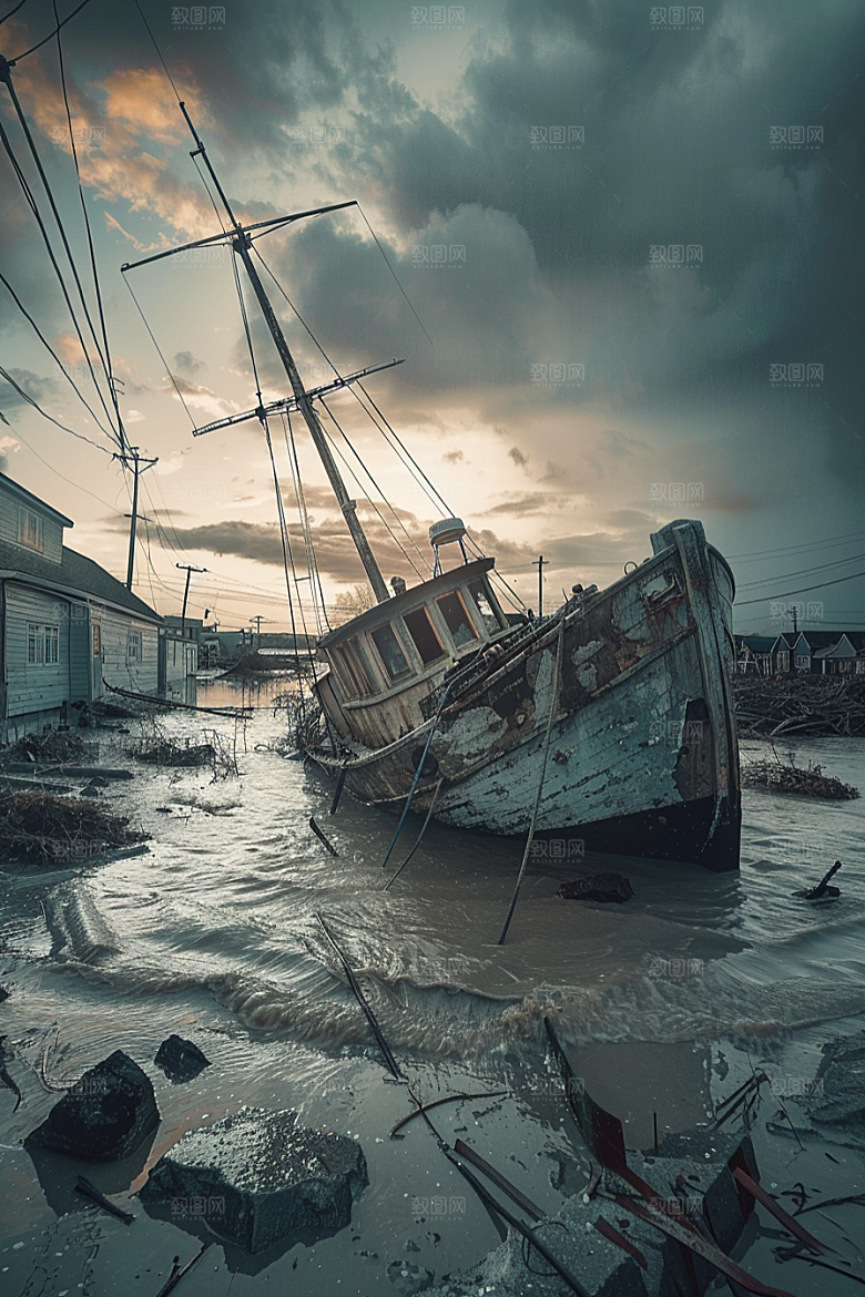 洪涝灾害泥石流极端天气摄影图