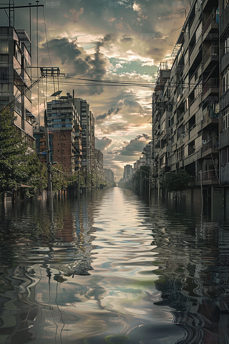 洪涝灾害城市被淹自然灾害摄影图