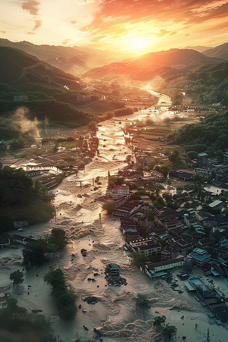 洪涝灾害夏天抗洪抢险摄影图