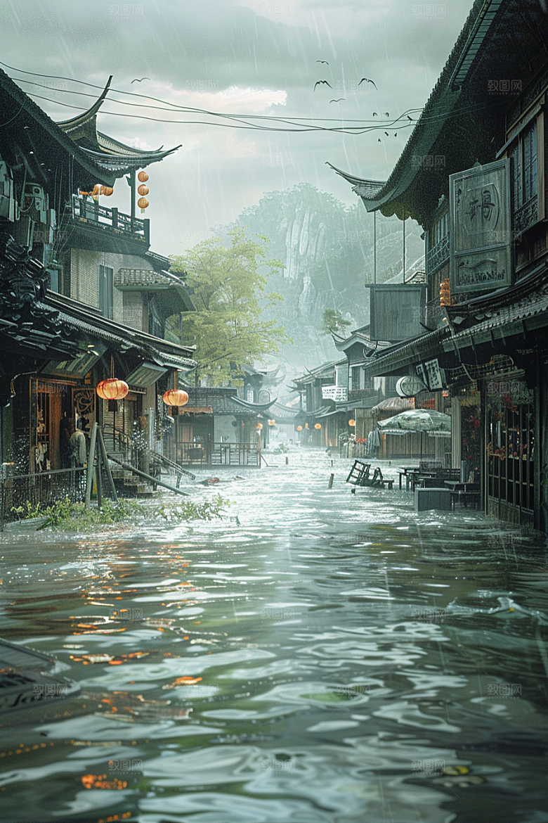 洪涝灾害夏天极端天气摄影图