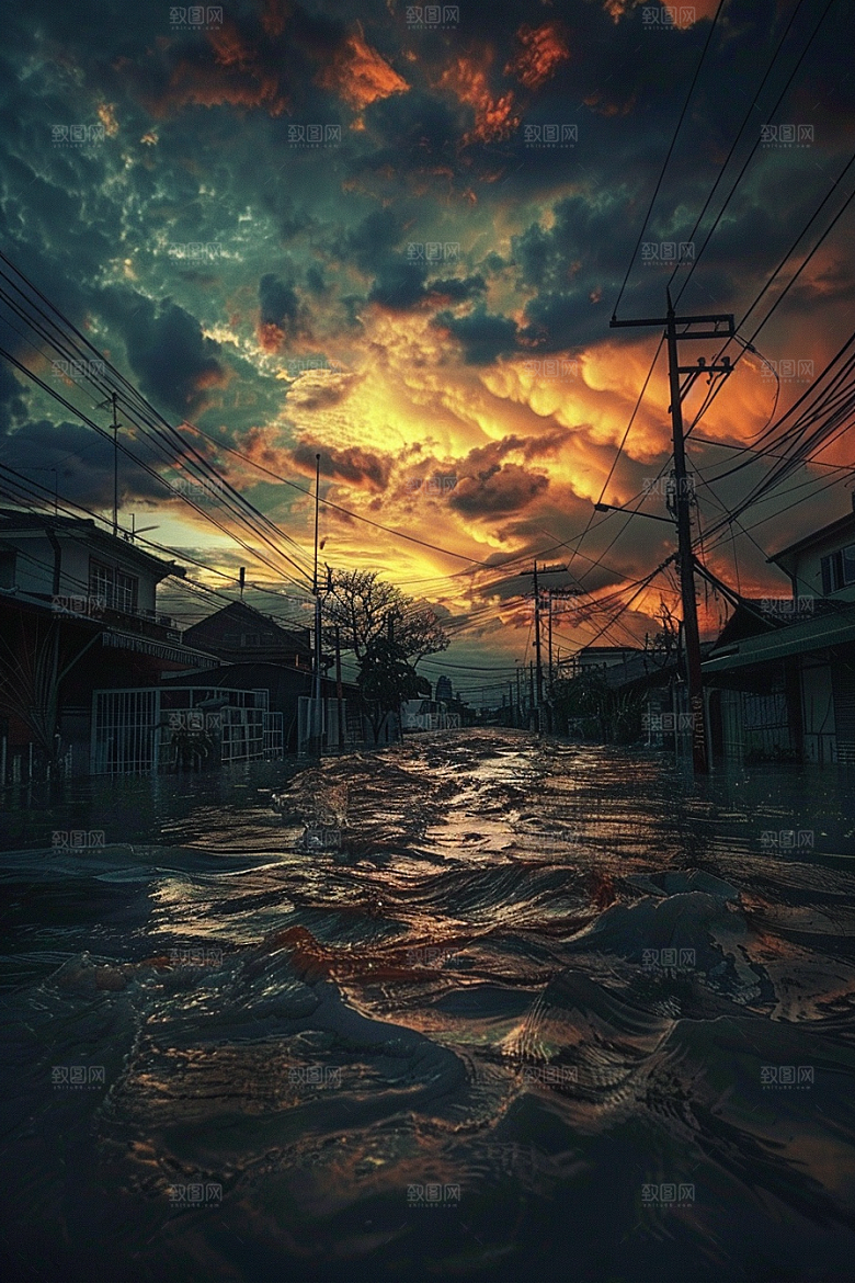 洪涝灾害泥石流极端天气摄影图