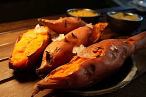 烤地瓜番薯干粮摄影图