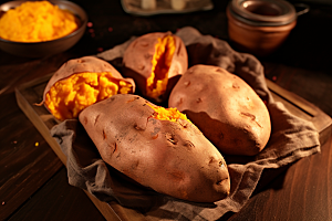 烤地瓜干粮番薯摄影图