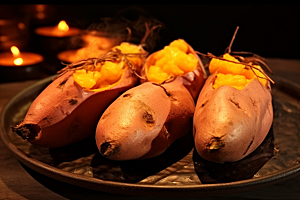 烤地瓜番薯碳水摄影图