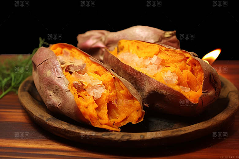 烤地瓜烤山芋美味摄影图