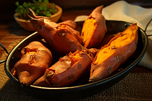 烤地瓜烤红薯番薯摄影图