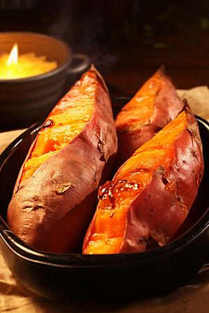 烤地瓜烤红薯温暖摄影图