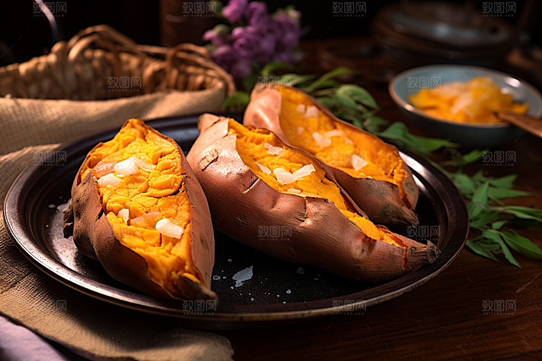 烤地瓜粗粮美味摄影图