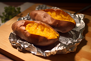 烤地瓜甜蜜烤红薯摄影图