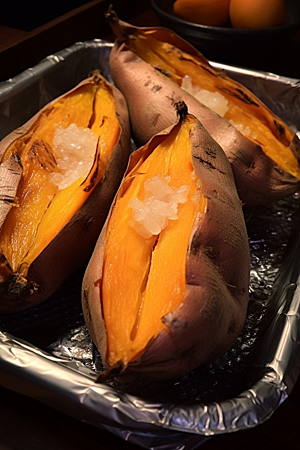 烤地瓜烤红薯粗粮摄影图