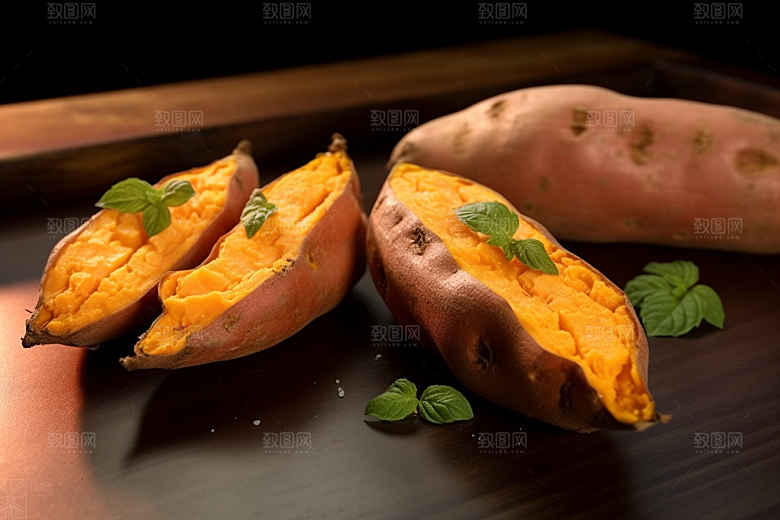 烤地瓜美味粗粮摄影图