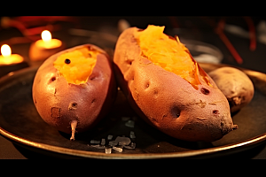 烤地瓜甜蜜烤山芋摄影图