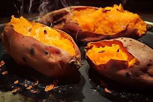 烤地瓜番薯温暖摄影图