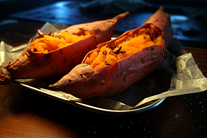 烤地瓜番薯烤山芋摄影图
