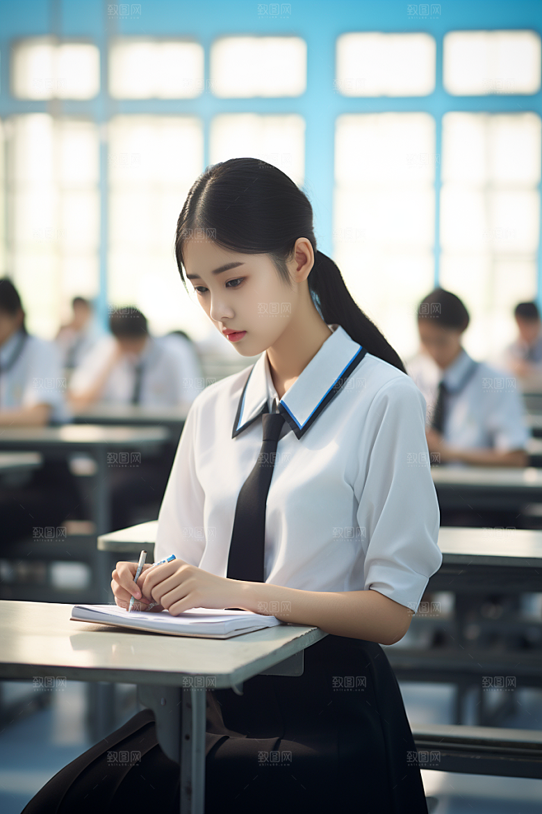 考生学生做试卷摄影图
