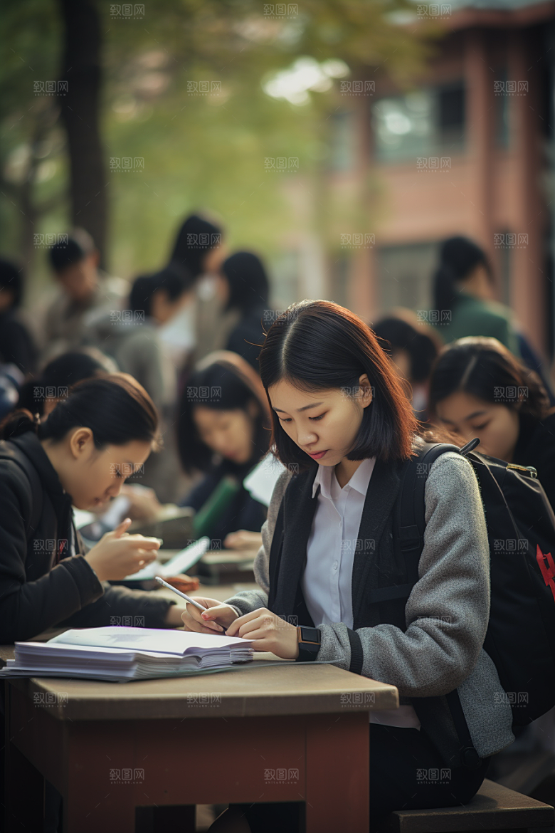 考生做试卷人物摄影图