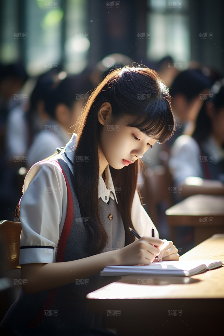 考生学生做试卷摄影图