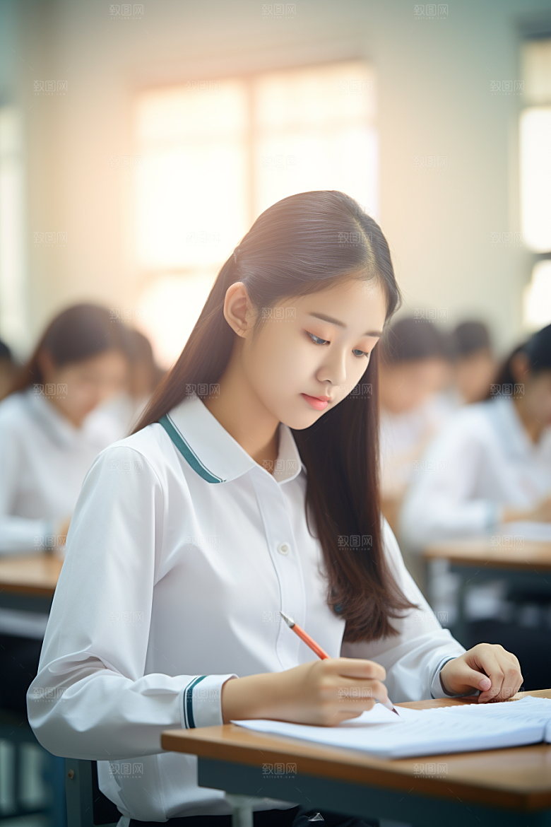 考生做试卷学校摄影图