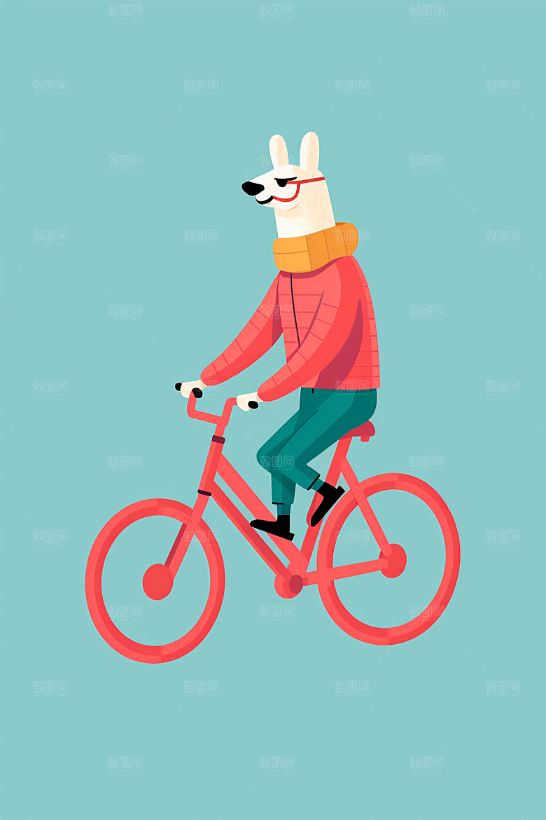 卡通动物骑车骑行拟人插画