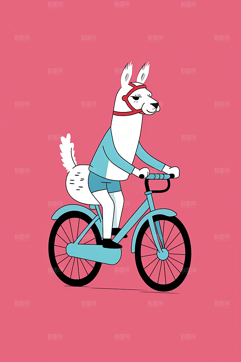 卡通动物骑车自行车动画插画