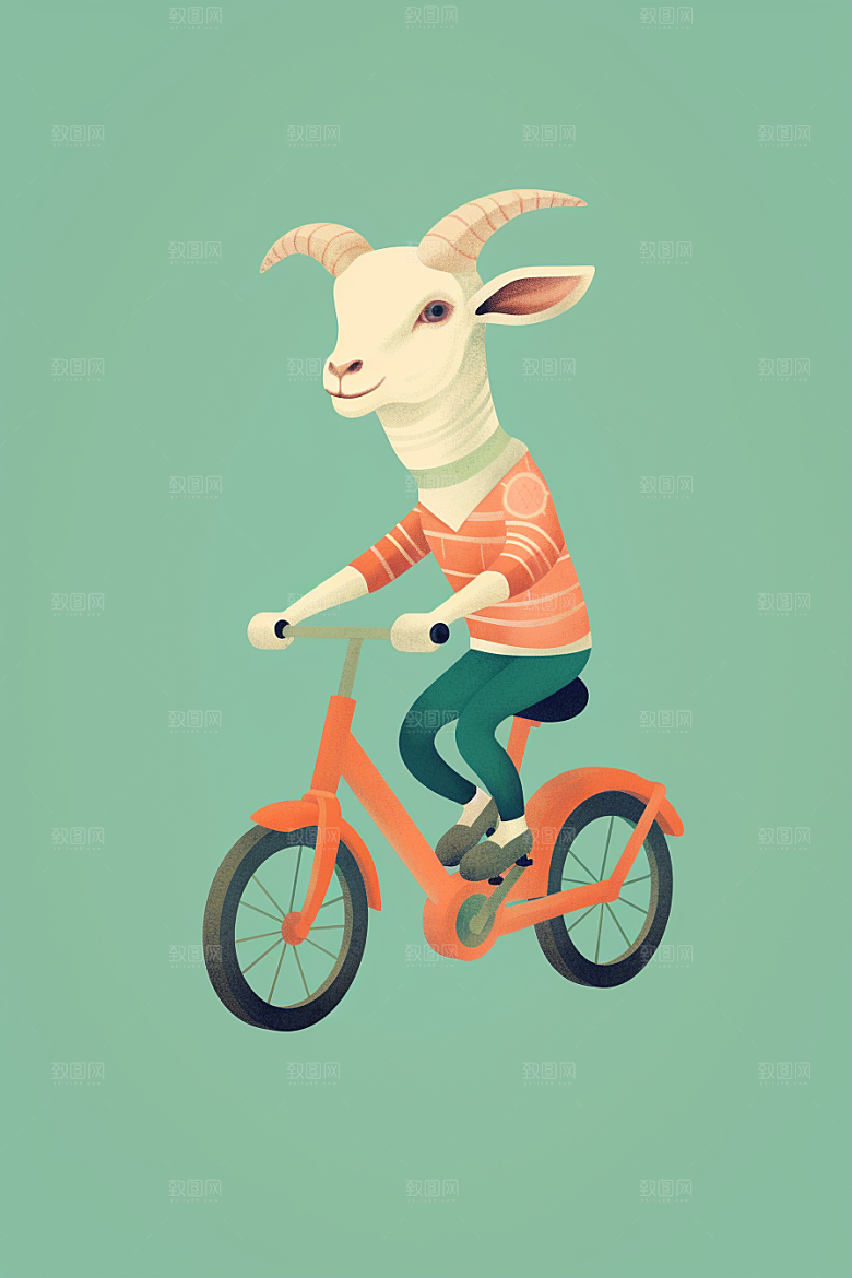 卡通动物骑车手绘动画插画