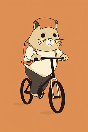 卡通动物骑车骑行形象插画