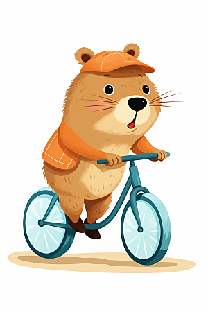 卡通动物骑车动画自行车插画
