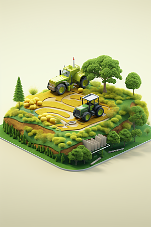 卡通科技农业设备机械模型