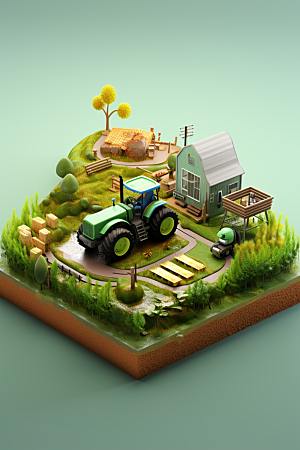 卡通科技农业创意设备模型