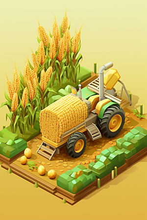 卡通科技农业C4D机械模型