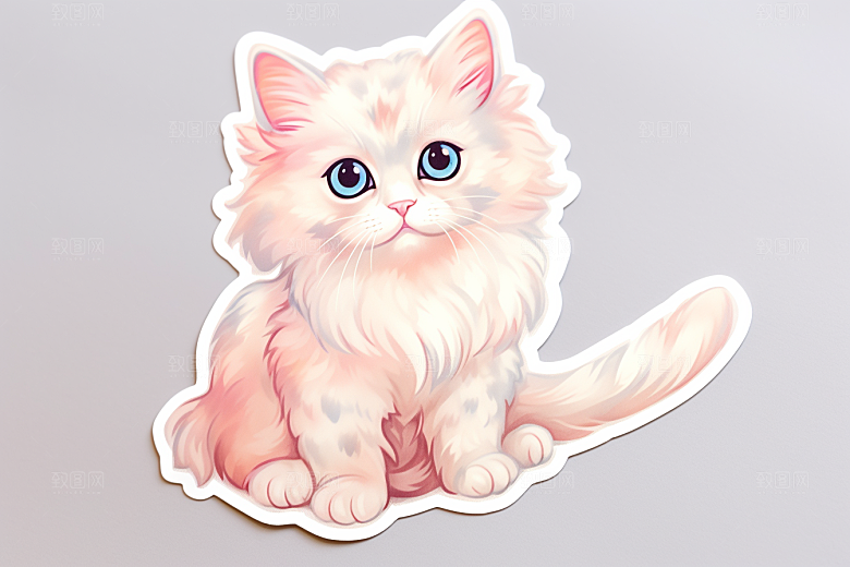 卡通猫咪手绘插画贴纸