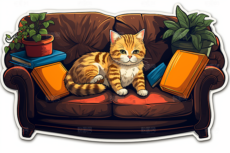 卡通猫咪插画手绘贴纸