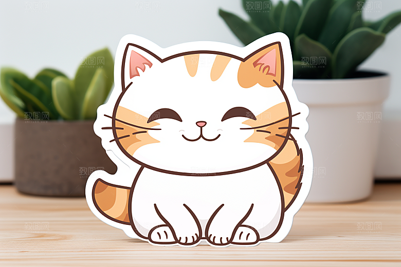 卡通猫咪高清手绘贴纸