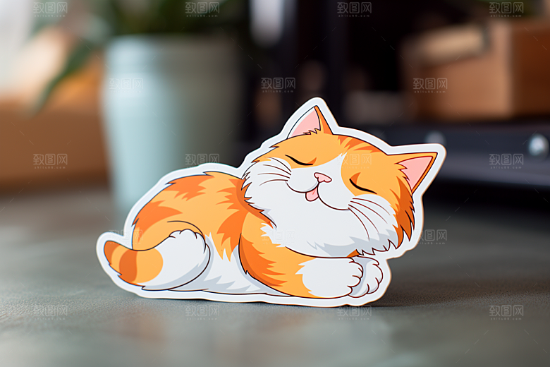 卡通猫咪手绘插画贴纸
