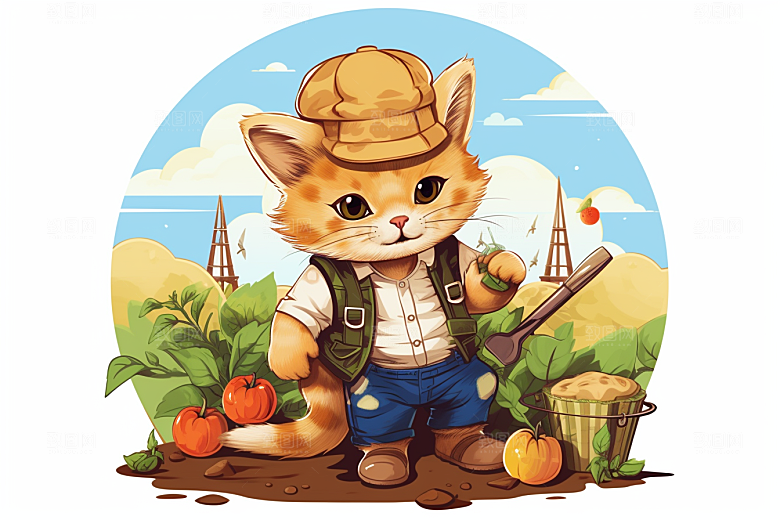 卡通猫咪手绘插画贴纸