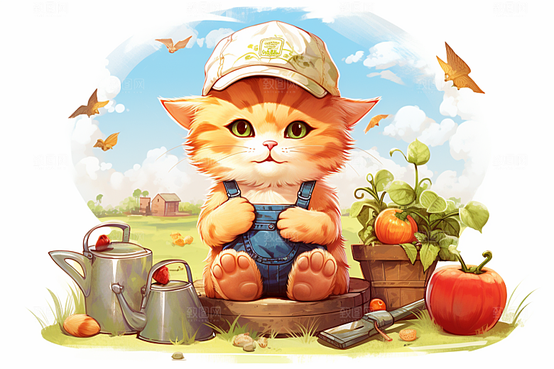 卡通猫咪插画手绘贴纸