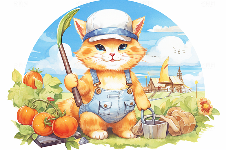 卡通猫咪手绘高清贴纸