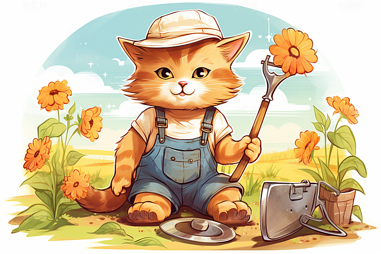卡通猫咪手绘插画贴纸