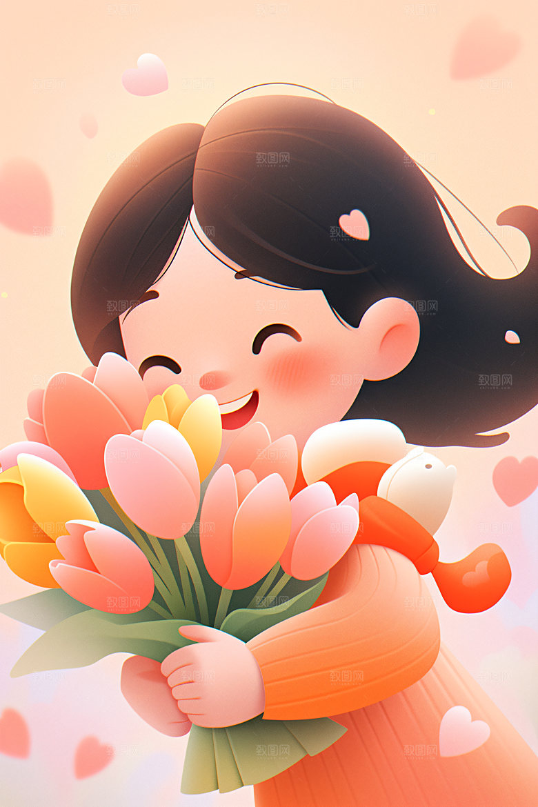 卡通母亲节手绘唯美插画