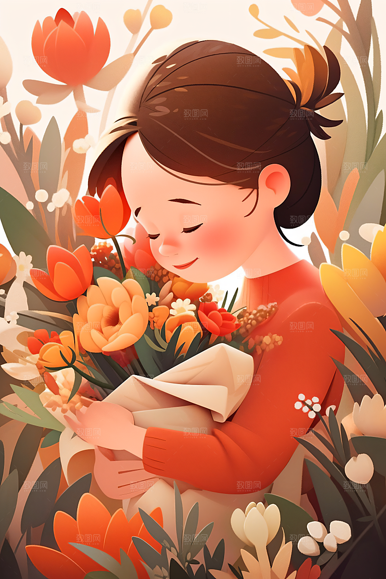 卡通母亲节亲子母爱插画