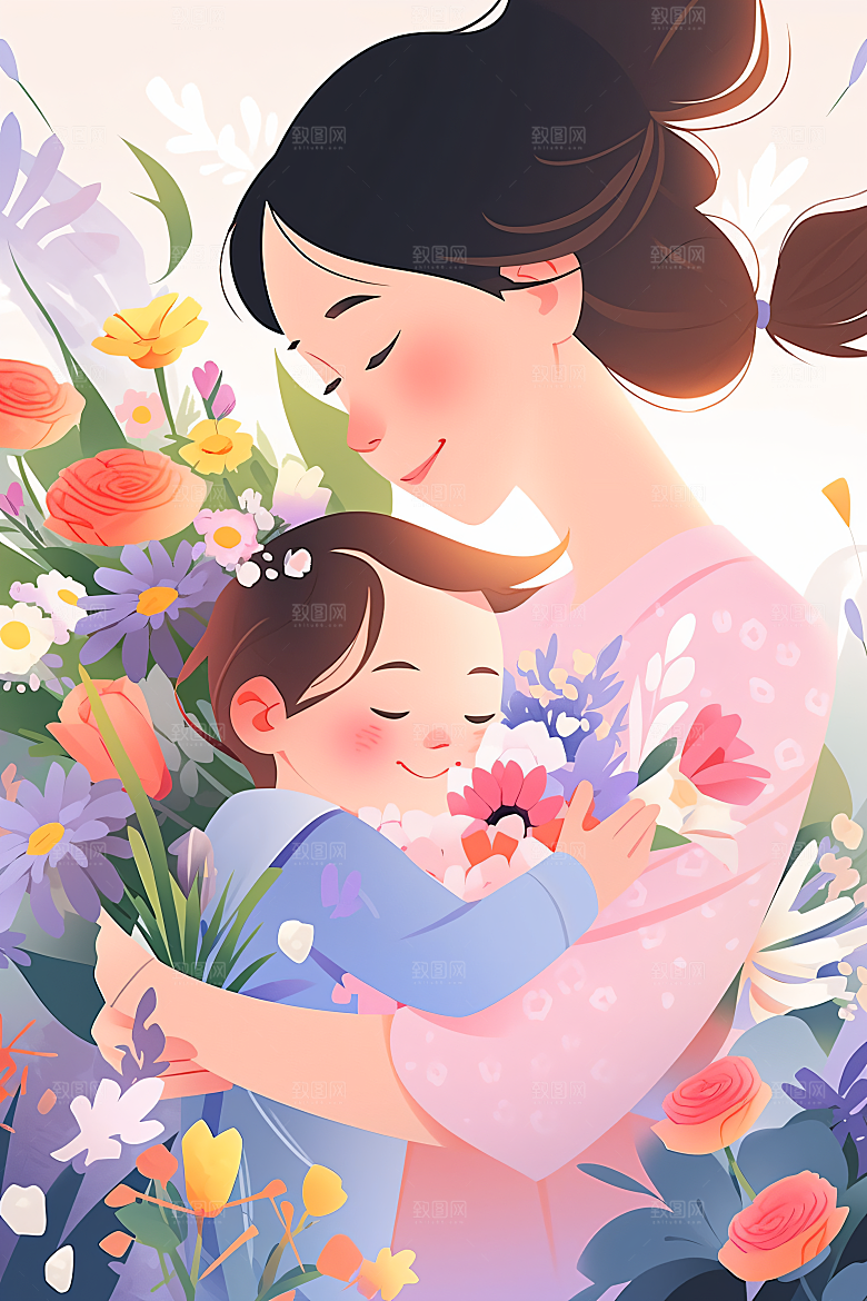 卡通母亲节唯美家庭插画