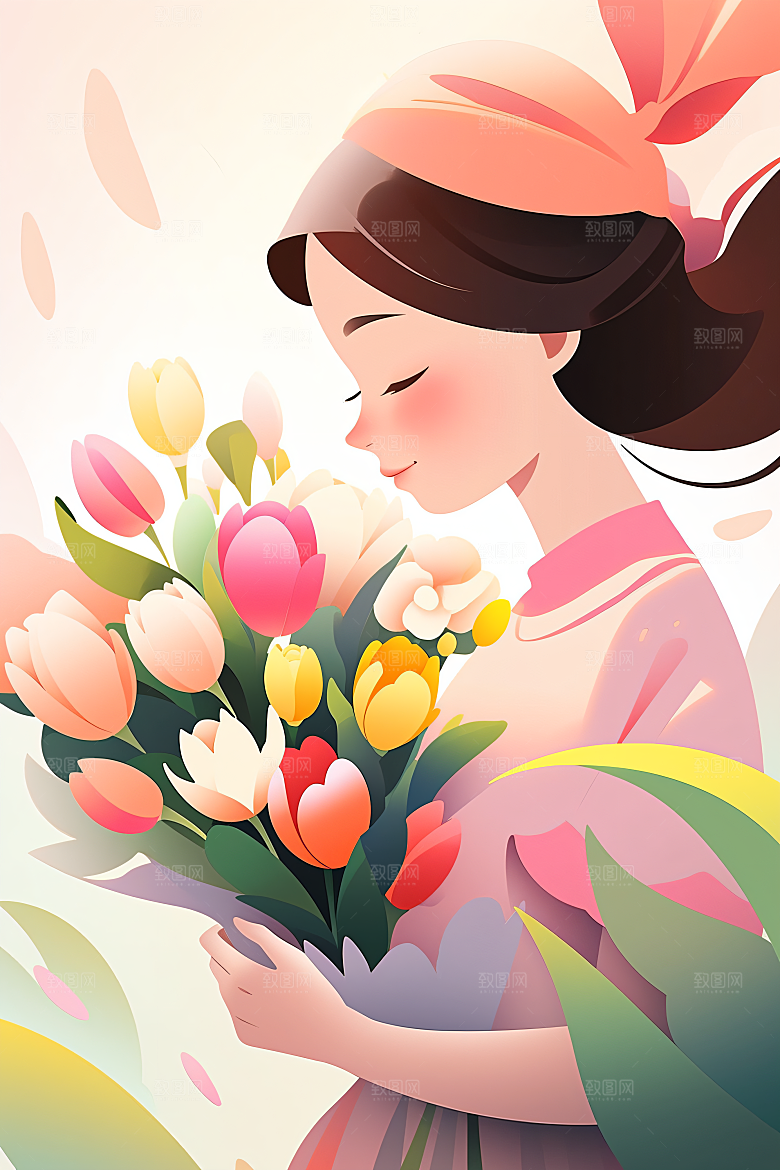 卡通母亲节母爱温情插画