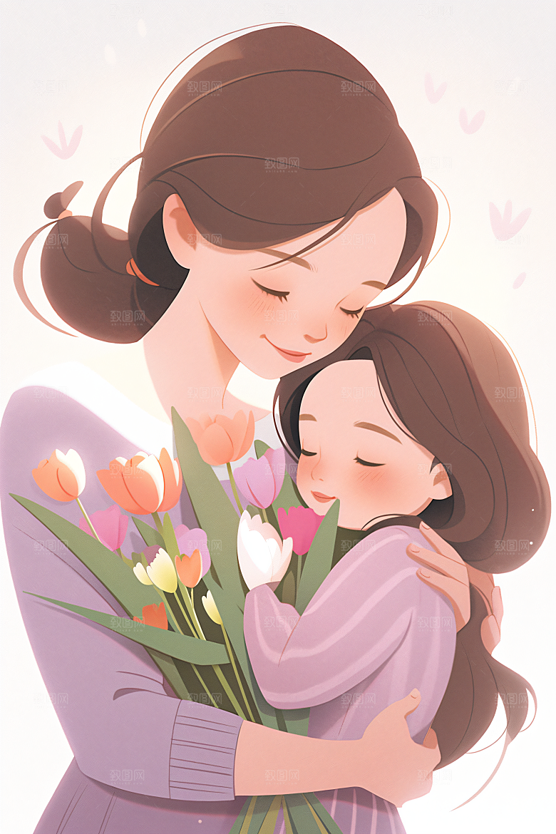 卡通母亲节母爱手绘插画