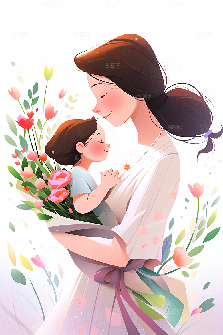 卡通母亲节温情母爱插画