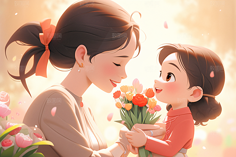 卡通母亲节母亲节家庭插画
