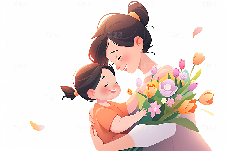卡通母亲节平面唯美插画