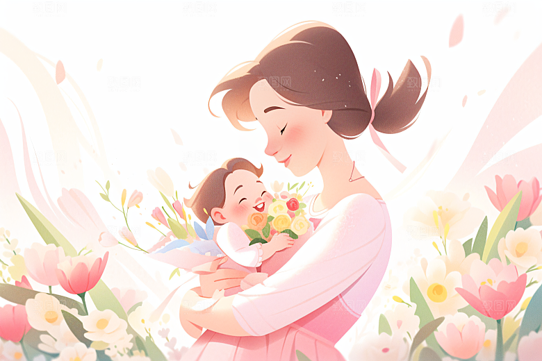 卡通母亲节温馨母亲节插画