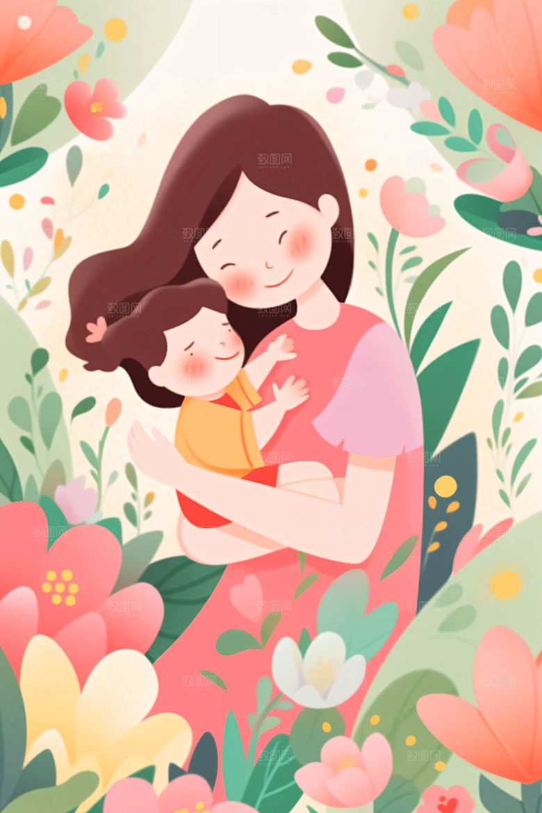 卡通母亲节家庭母亲节插画